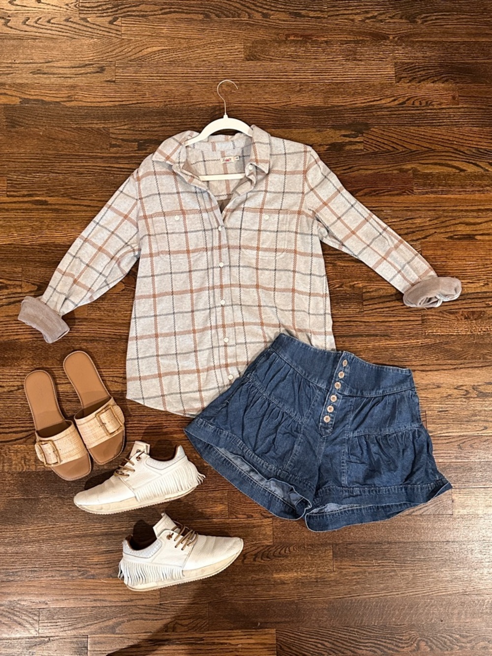 Faherty Beige and Brown Plaid Button-Down Shacket